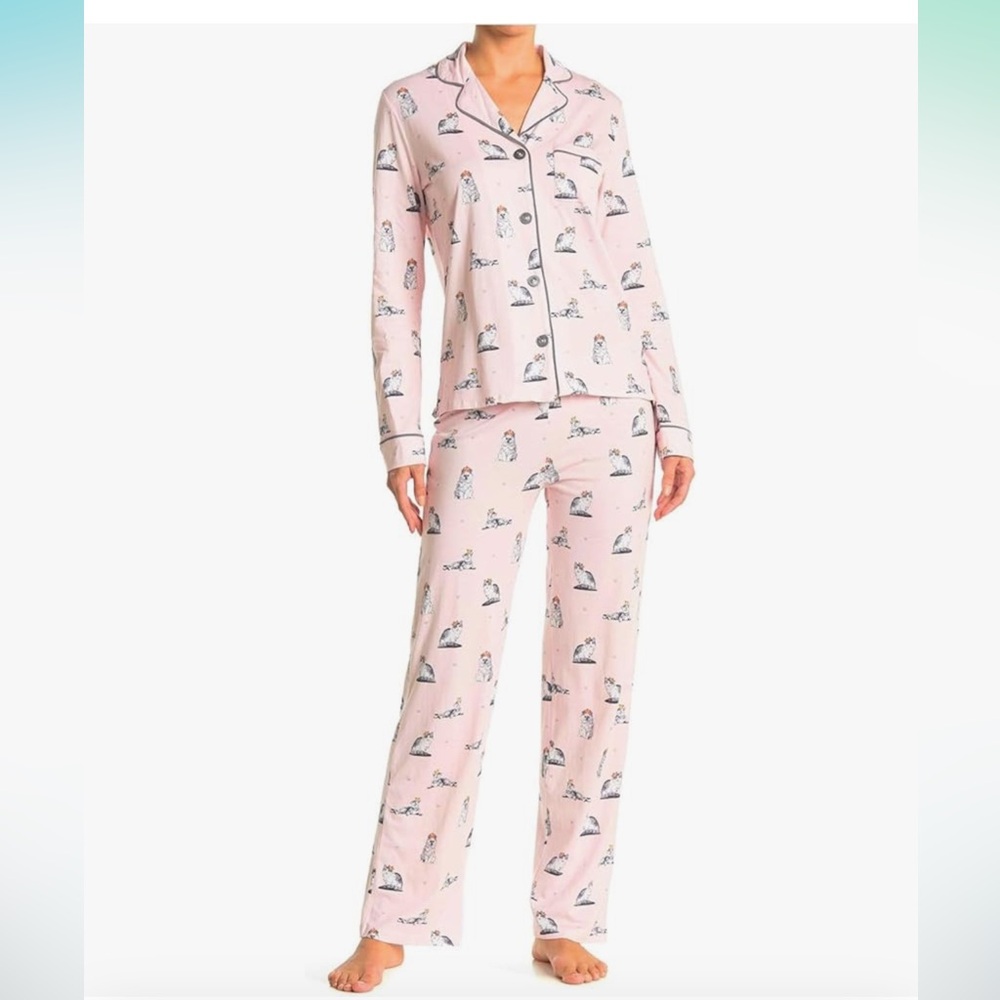 NWT P.J. Salvage Pajama Set Blush Royal Cats - S